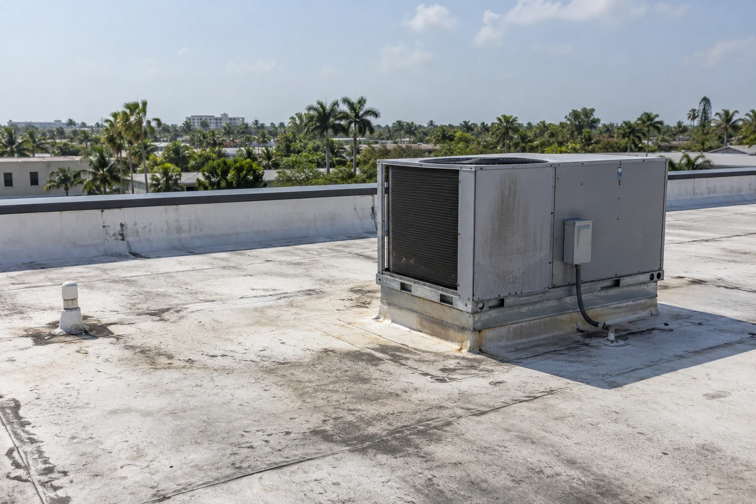 Commercial Roofing Pompano Beach roofers practicing safety procedures and tying off before accessing a roof.
